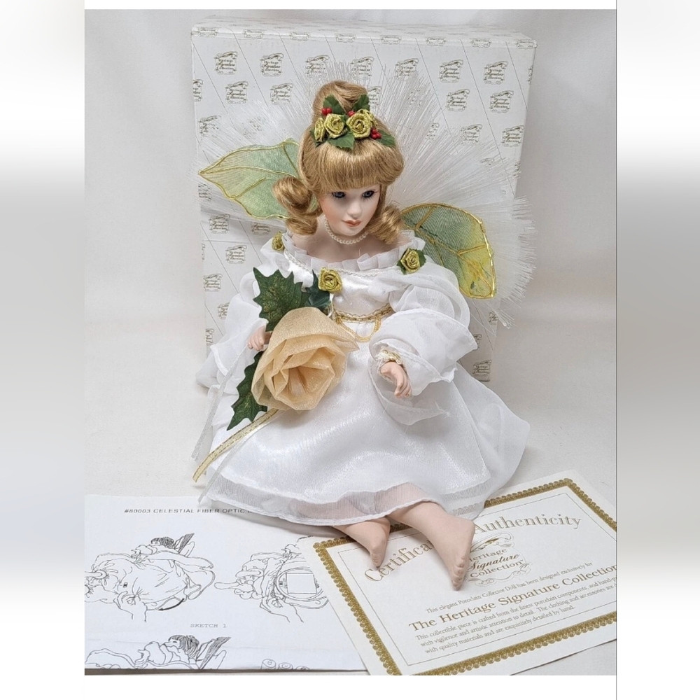 Heritage Signature Celestial Angel Fiber Optic Porcelain Christmas Doll-Celeste.